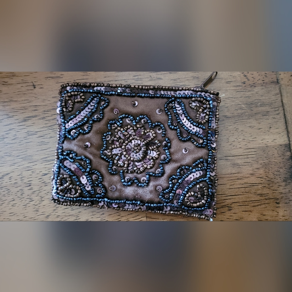 Satiny beaded coin case card